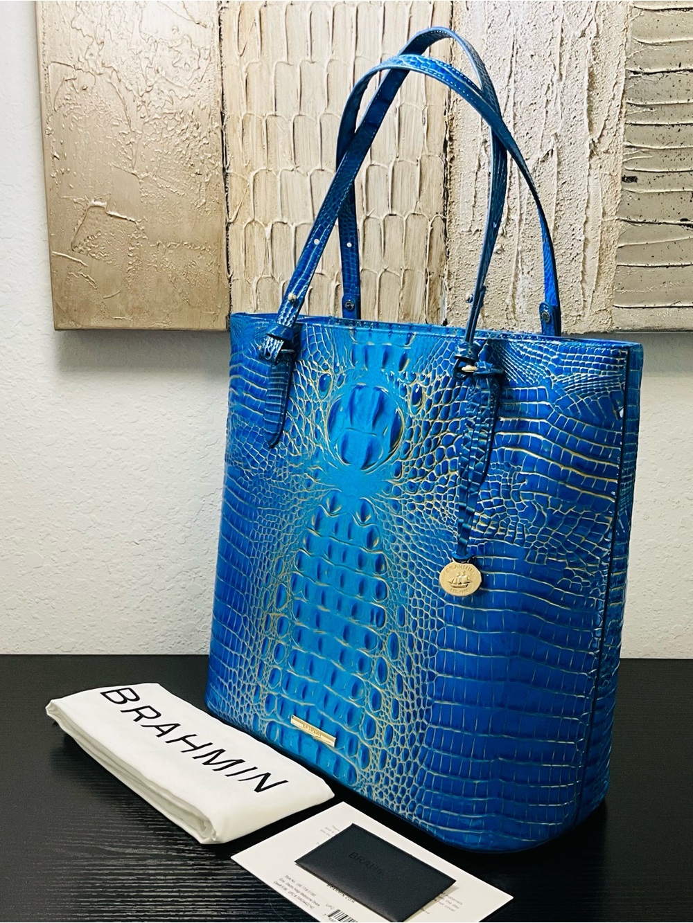 Brahmin Ezra ELECTRIC INDIGO MELBOURNE OMBRÉ Tote Shoulder Bag W/Eye - Picture 4 of 8
